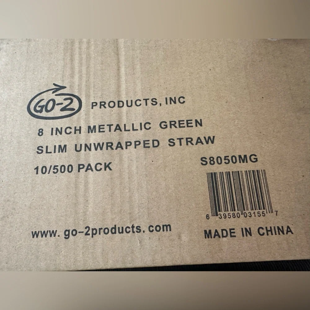 Go-2 products 8 inch metallic green slim unwrapped straw 10/500 pack New in Case